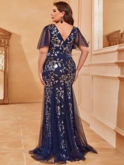 Style FSWD1170P Faeriesty Blue Size 20 Sheer Sequined Mermaid Dress on Queenly
