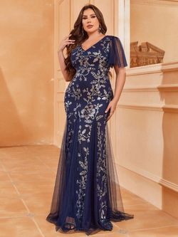 Style FSWD1170P Faeriesty Blue Size 20 Plus Size Navy Sequined Prom Mermaid Dress on Queenly