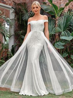 Style FSWD1163 Faeriesty White Size 4 Floor Length Tall Height Fswd1163 Sequined Sheer Mermaid Dress on Queenly