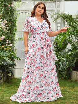 Style FSWD1829P Faeriesty White Size 20 Plus Size Floral Engagement Straight Dress on Queenly