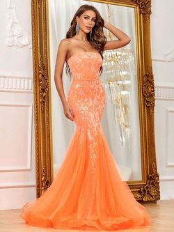 Style FSWD1168 Faeriesty Orange Size 0 Polyester Sheer Mermaid Dress on Queenly