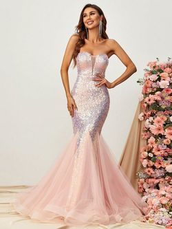 Style FSWD1166 Faeriesty Pink Size 0 Polyester Sequined Jersey Mermaid Dress on Queenly
