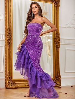 Style FSWD8082T Faeriesty Purple Size 0 Prom Sequined Floor Length Straight Dress on Queenly