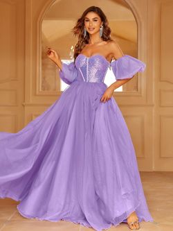 Style LAWD8055 Faeriesty Purple Size 8 Sequined Floor Length Straight Dress on Queenly