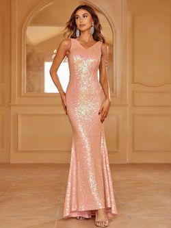 Style FSWD1322 Faeriesty Pink Size 4 Polyester Military Sequined Mermaid Dress on Queenly