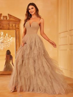 Style FSWB7030 Faeriesty Orange Size 12 Tulle Floor Length Plus Size Polyester Straight Dress on Queenly