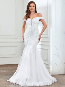 Style FSWD1159 Faeriesty White Size 0 Sweetheart Sequined Jersey Polyester Mermaid Dress on Queenly