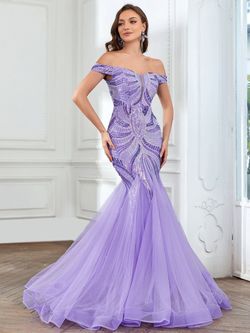 Style FSWD1159 Faeriesty Purple Size 0 Sequined Sweetheart Jersey Mermaid Dress on Queenly