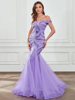 Style FSWD1159 Faeriesty Purple Size 12 Floor Length Sweetheart Jersey Polyester Plus Size Mermaid Dress on Queenly
