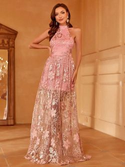 Style FSWD1143 Faeriesty Pink Size 8 Black Tie Fswd1143 Floral Straight Dress on Queenly