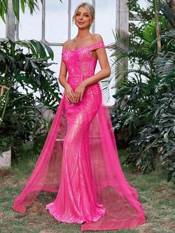 Style FSWD1163 Faeriesty Hot Pink Size 0 Sequined Sheer Floor Length Mermaid Dress on Queenly