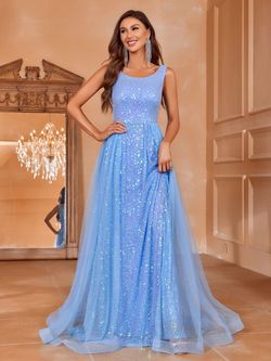 Style FSWD1239 Faeriesty Blue Size 4 Fswd1239 Sheer Polyester Sequined A-line Dress on Queenly