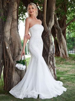 Style LAWD8047 Faeriesty White Size 8 Floor Length Jersey Tall Height Mermaid Dress on Queenly