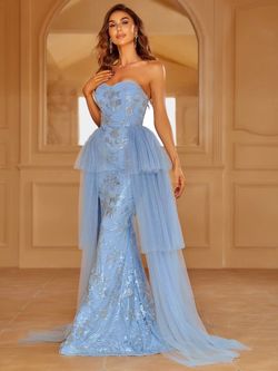 Style LAWD8028 Faeriesty Blue Size 8 Military Pattern Floor Length Straight Dress on Queenly