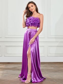 Style FSWD1063 Faeriesty Purple Size 8 Floral Satin Straight Dress on Queenly