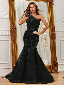 Style FSWD1150 Faeriesty Black Size 8 Sheer Floor Length Polyester Tall Height Mermaid Dress on Queenly