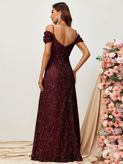 Style FSWD0722 Faeriesty Red Size 0 Sequined Jersey Polyester Side slit Dress on Queenly