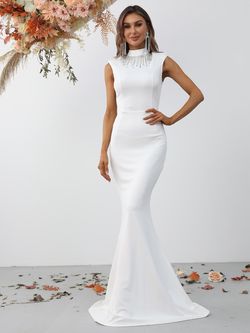Style FSWD0821 Faeriesty White Size 12 Jersey Backless Mermaid Dress on Queenly