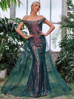 Style FSWD1163 Faeriesty Green Size 16 Sheer Jersey Mermaid Dress on Queenly