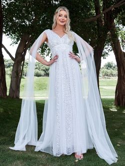 Style LAWD8015 Faeriesty White Size 0 Plunge Sequined Sheer Floor Length Straight Dress on Queenly