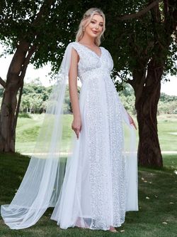 Style LAWD8015 Faeriesty White Size 12 Sequined Plus Size Sheer Engagement Straight Dress on Queenly