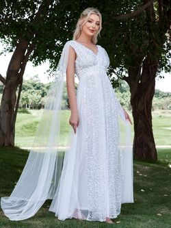 Style LAWD8015 Faeriesty White Size 16 Engagement Plunge Jersey Sequined Polyester Straight Dress on Queenly