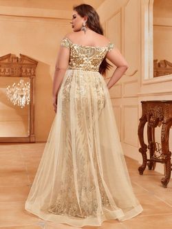 Style FSWD1850P Faeriesty Gold Size 20 Sequined Plus Size Tall Height Mermaid Dress on Queenly