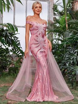 Style FSWD1163 Faeriesty Pink Size 4 Sequined Floor Length Mermaid Dress on Queenly