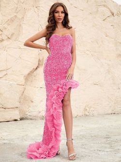 Style FSWD1148 Faeriesty Pink Size 4 Sweetheart Sequined Jersey Polyester Straight Dress on Queenly