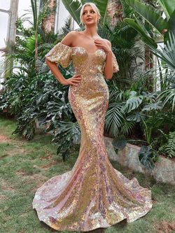 Style FSWD1482 Faeriesty Gold Size 0 Tall Height Jersey Polyester Mermaid Dress on Queenly