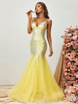 Style FSWD1276 Faeriesty Yellow Size 8 Floor Length Corset Polyester Tall Height Mermaid Dress on Queenly