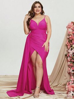 Style FSWD0921P Faeriesty Pink Size 24 Spaghetti Strap Plus Size Satin Fswd0921p Side slit Dress on Queenly