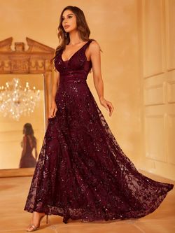 Style LAWD8016 Faeriesty Red Size 4 Polyester Sequined Burgundy Straight Dress on Queenly