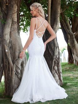 Style FSWD1652 Faeriesty White Size 0 Sheer Backless Military Mermaid Dress on Queenly