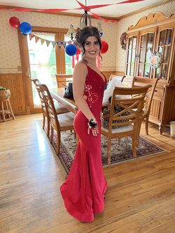 Style PS22641 Portia and Scarlett Red Size 2 Military Floor Length Mermaid Dress on Queenly