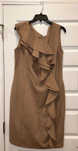 Calvin Klein Brown Size 14 Ruffles Prom High Neck Cocktail Dress on Queenly