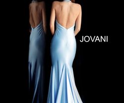 Style 68670A Jovani Blue Size 0 50 Off Plunge Halter Mermaid Dress on Queenly