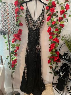 Style 3211 Primavera Black Size 0 50 Off Plunge Mermaid Dress on Queenly