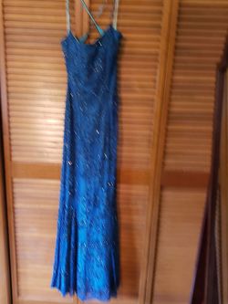 Lillie Rubin Blue Size 4 Spaghetti Strap 70 Off Floor Length Shiny A-line Dress on Queenly