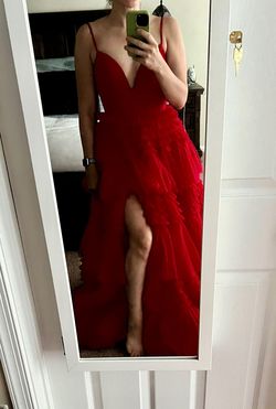 Style 54843 Sherri Hill Red Size 0 Free Shipping Holiday Ball Side slit Dress on Queenly