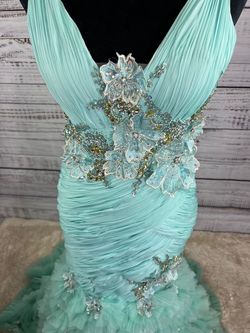 Mac Duggal Blue Size 4 Floor Length Prom Plunge Mermaid Dress on Queenly