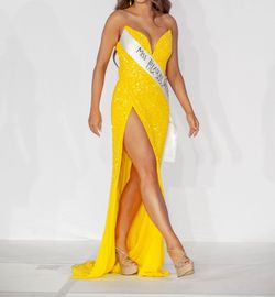 Ashley Lauren Yellow Size 4 Black Tie Floor Length Side slit Dress on Queenly