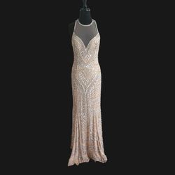 Style 40710 Jovani Silver Size 6 Pattern Mermaid Dress on Queenly