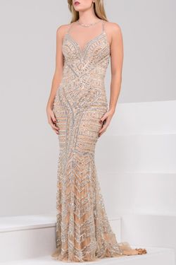 Style 40710 Jovani Silver Size 6 Pattern Floor Length Mermaid Dress on Queenly