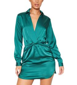 Pretty Little Thing Green Size 8 Mini Plunge Emerald Sorority Cocktail Dress on Queenly