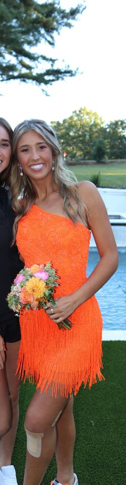 Style 54415 Sherri Hill Orange Size 0 One Shoulder 54415 Cocktail Dress on Queenly
