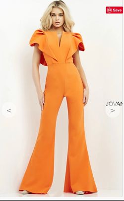Style 00762 Jovani Orange Size 00 Prom Jersey Short Height Jumpsuit Dress on Queenly