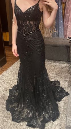 Style 4118 Dancing Queen Black Size 4 Prom Jersey 50 Off Sequined Mermaid Dress on Queenly
