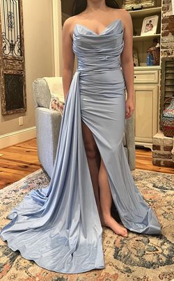 Style 2307 Jessica Angel Blue Size 4 Free Shipping Black Tie Side slit Dress on Queenly