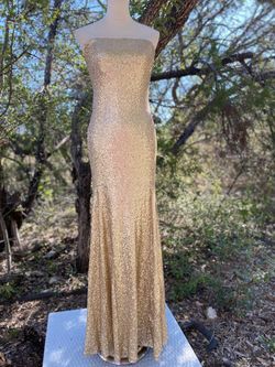 Theia bridesmaids Gold Size 10 Military Strapless Mermaid Dress on Queenly